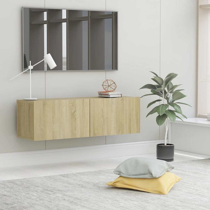 Mueble de tv de roble sonoma, 100x30x30 cm, madera de ingeniería