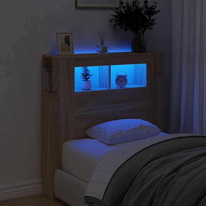 Cabecero led roble sonoma 100x18,5x103,5cm madera contrachapada