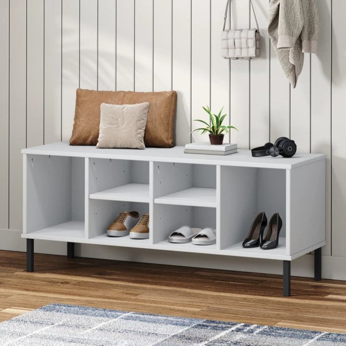 Vidaxl zapatero con patas metal oslo madera maciza blanco 106x35x45 cm