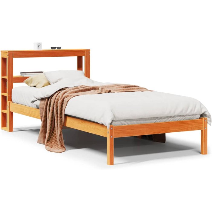 Estructura cama con cabecero madera pino marrón cera 75x190 cm vidaxl