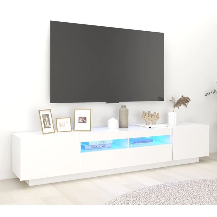 Mueble para tv con luces led blanco 200x35x40 cm v0944 unico / blanco