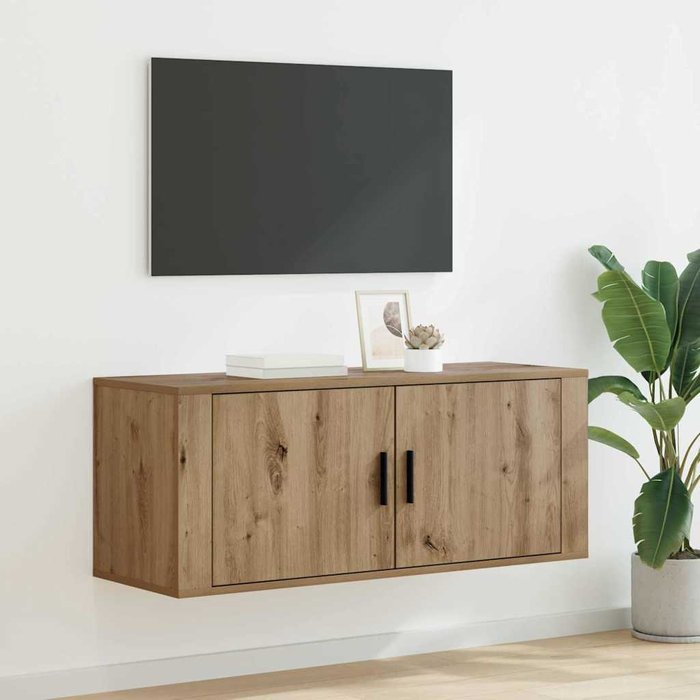 Mueble de tv de pared, roble artesanal, 100 x 34,5 x 40 cm