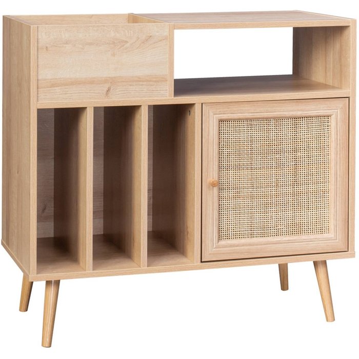 Muebles de vinilo con decoración de caña y madera natural - 83x39x77 cm