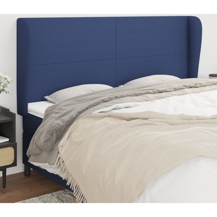 Cabecero con orejas de tela azul 183x23x118/128 cm