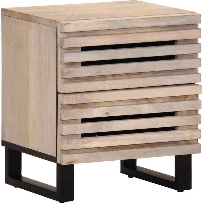 Mesita de noche de 40x34x46 cm, madera maciza de mango blanqueada.