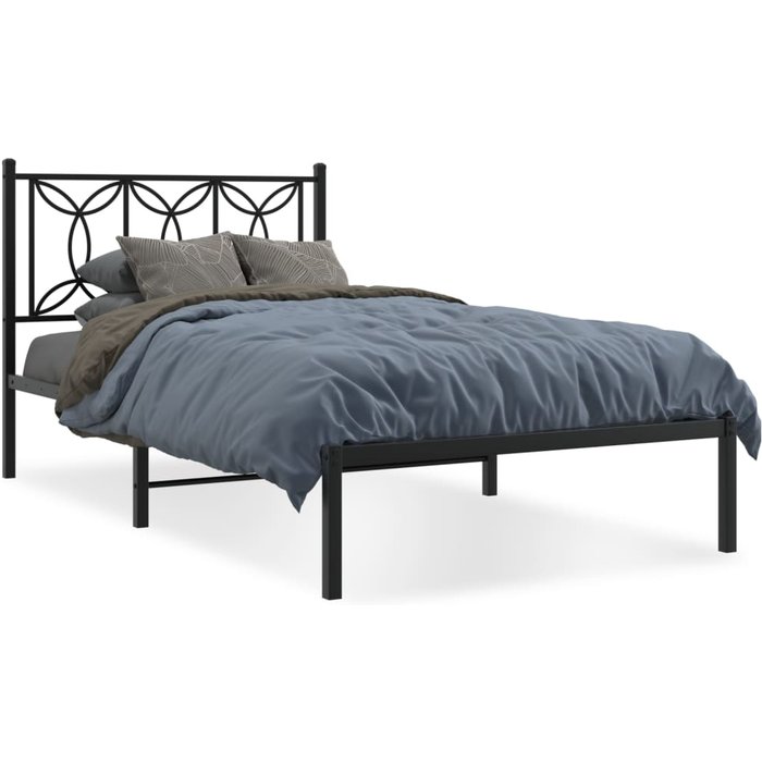 Estructura cama sin colchón con cabecero metal negro 100x190 cm — comfortxl