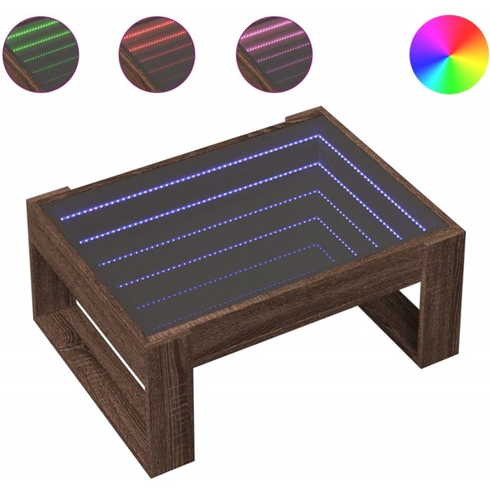 Mesa de centro con led infinity roble marrón 70x53x30 cm - comfortxl