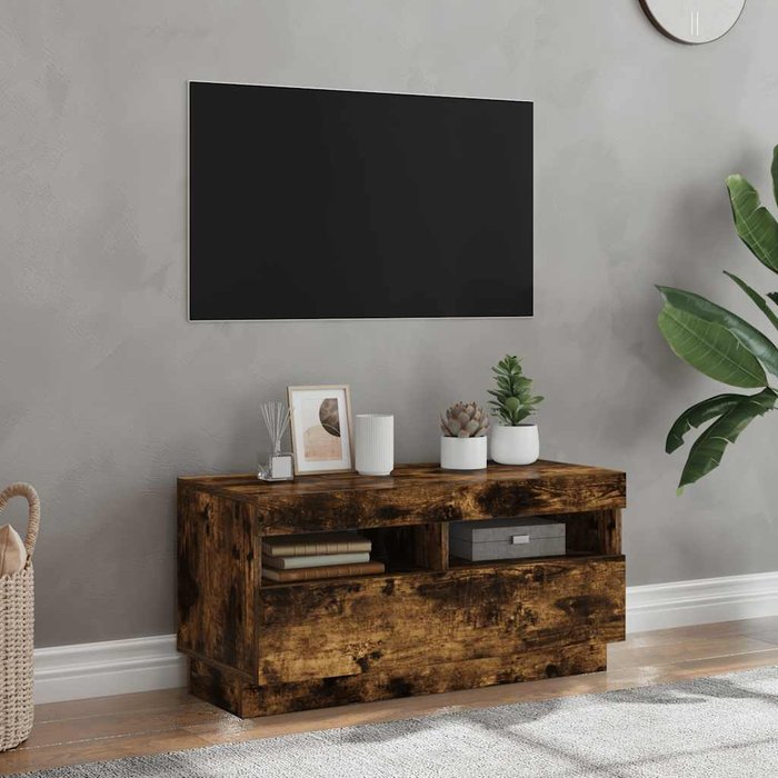 Mueble de tv con luces led, roble ahumado, 80x35x40 cm