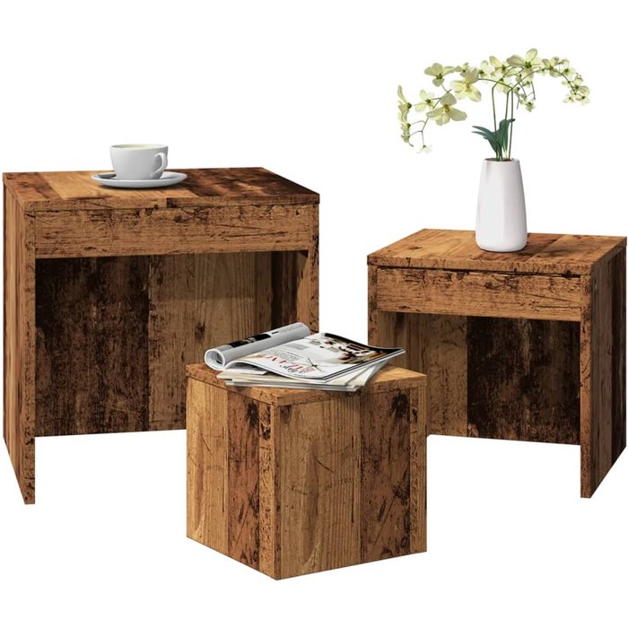 Mesas nido 3 piezas madera vieja contrachapada