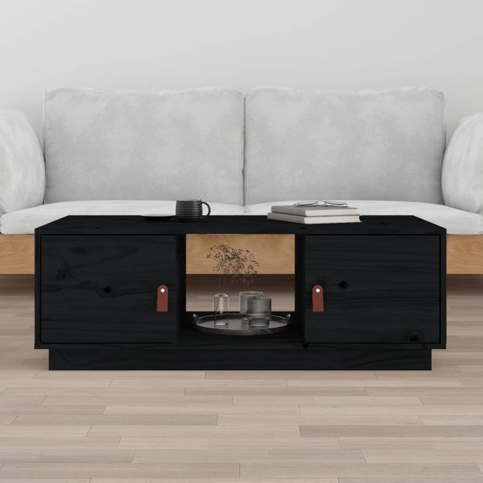 Mesa de centro negra, 100x50x35 cm, madera maciza de pino.