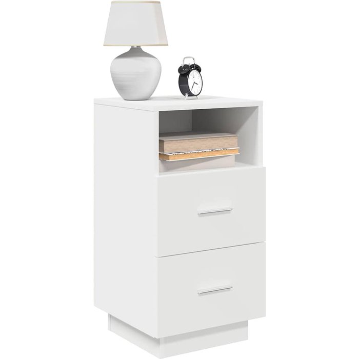 Mesita de noche con 2 cajones, blanca, 36x36x68 cm