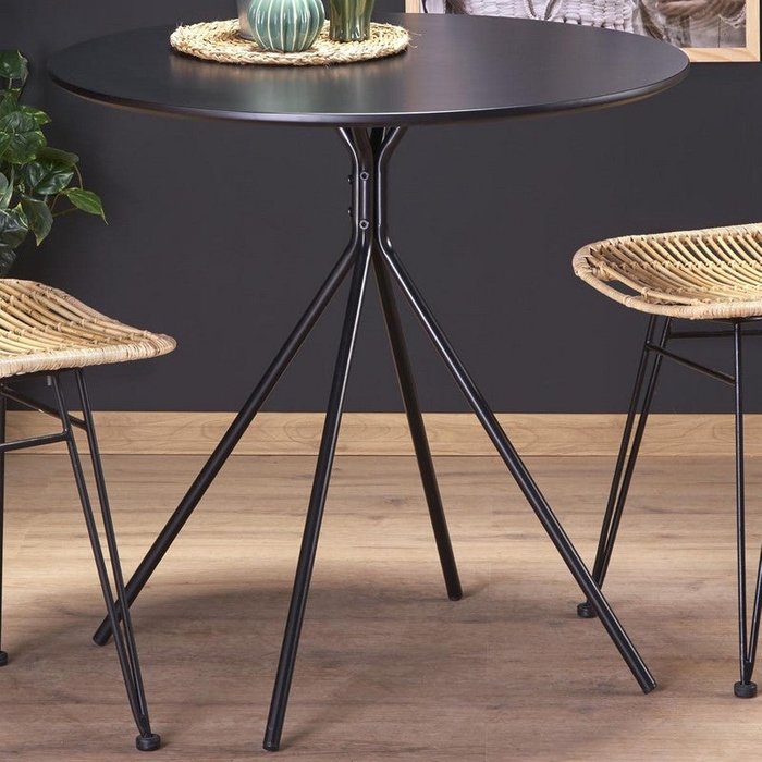 Keel mesa redonda negra, 80 cm, tres patas