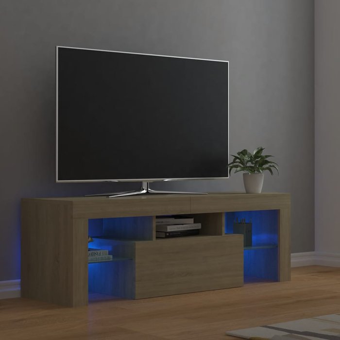 Mueble de tv con luces led roble sonoma 120x35x40 cm - comfortxl