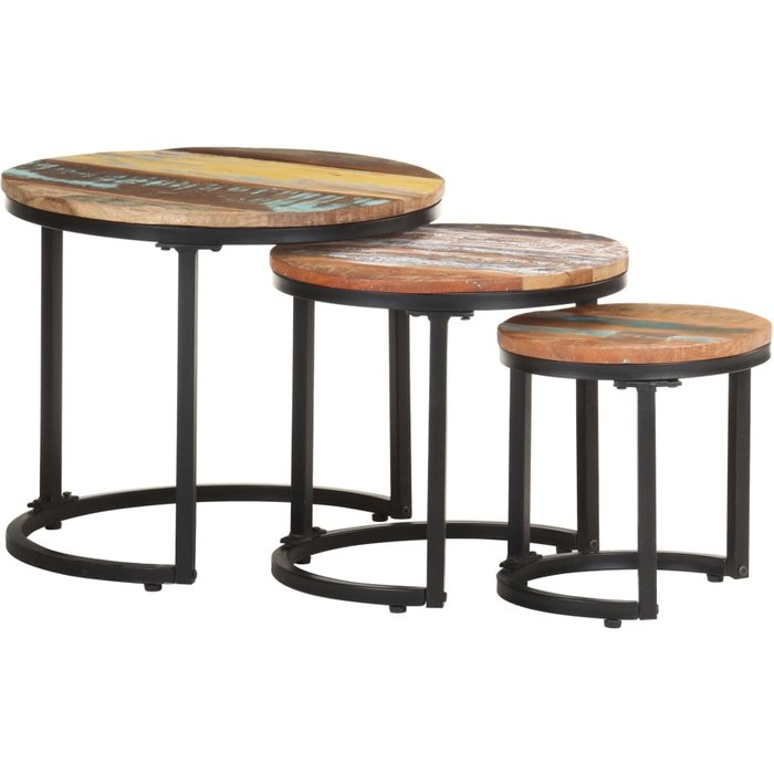 Mesitas auxiliares 3 piezas madera maciza reciclada