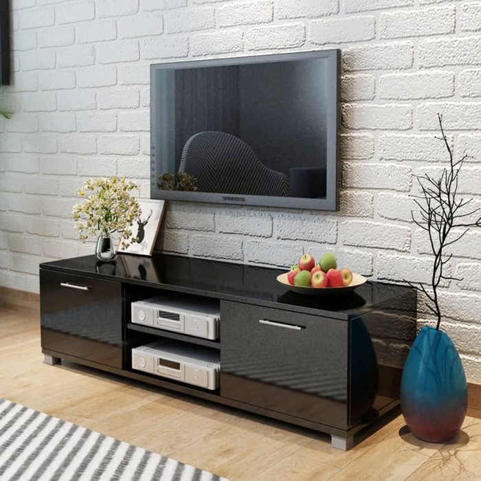 Mueble de tv negro brillo 120x40,5x35 cm