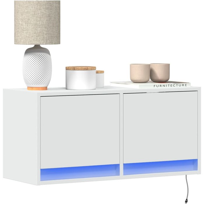 Mueble tv de pared con luces led blancas 80x31x35 cm