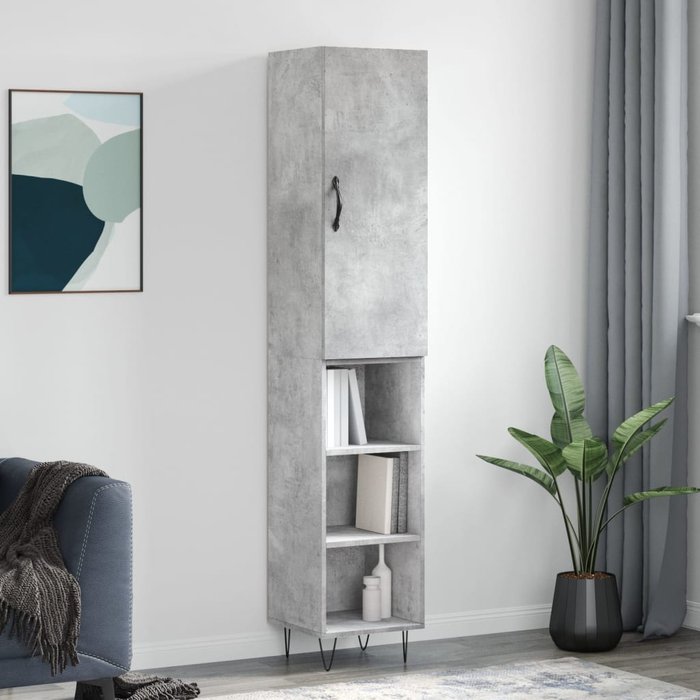 Aparador alto, gris hormigón, 34,5x34x180 cm, madera de ingeniería