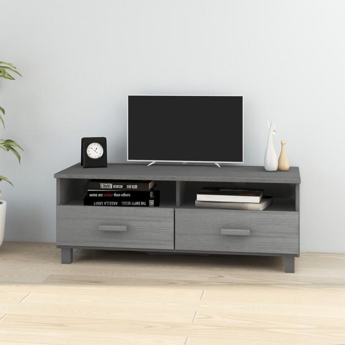 Mueble de tv hamar, gris oscuro, 106x40x40 cm, madera maciza de pino