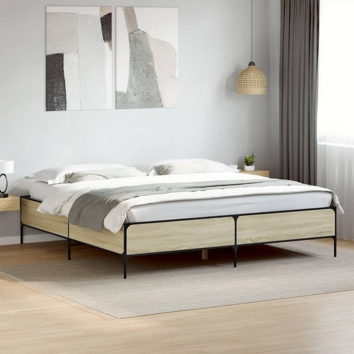 Vidaxl estructura cama madera ingeniería metal roble sonoma 180x200 cm