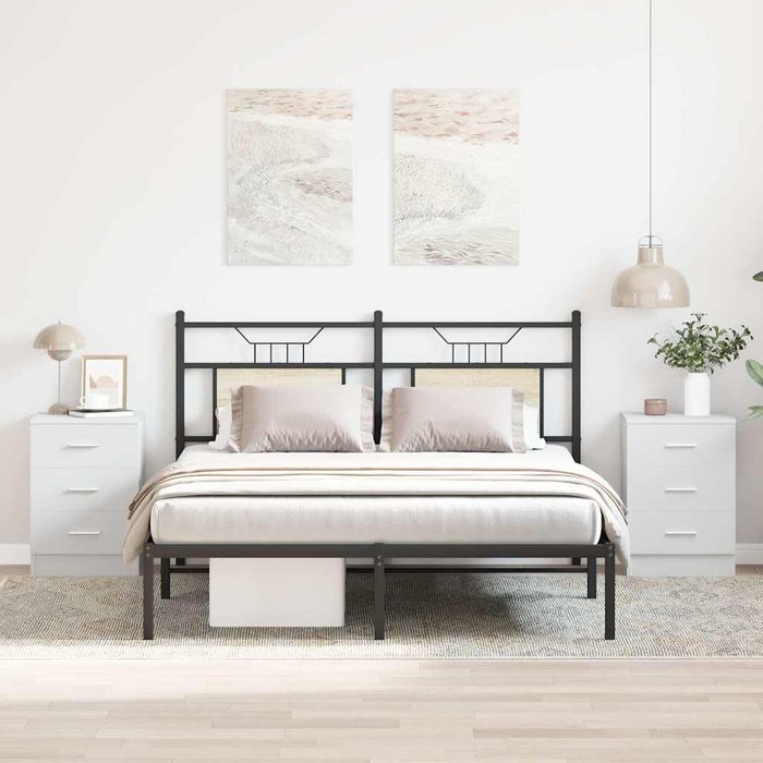 Mesitas de noche, 2 unidades, blancas, 38x35x56 cm, madera de ingeniería.