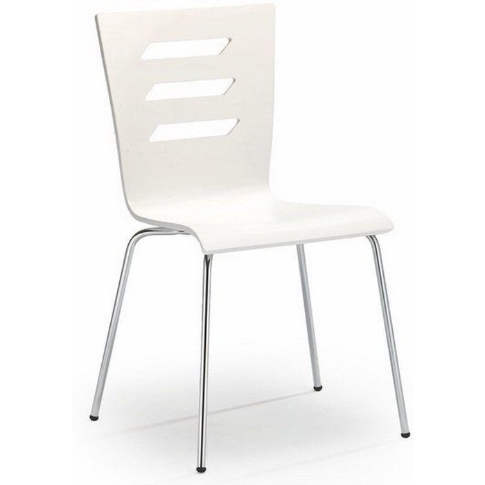 Silla blanca con finas patas de metal cromado rigel