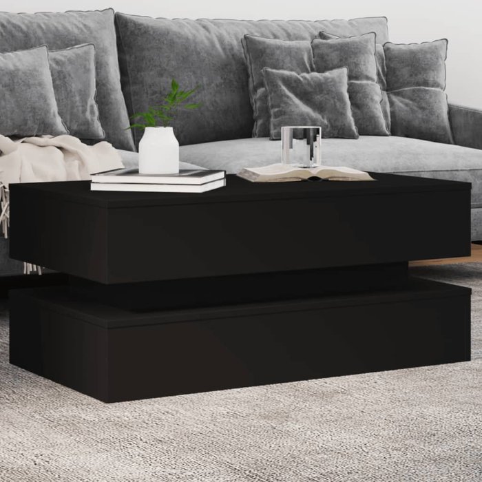 Mesa de centro con luces led, negra, 90x50x40 cm
