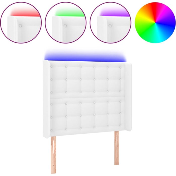 Cabecero cama - mueble cabecero con led cuero sintético blanco 103x16x118/128 cm