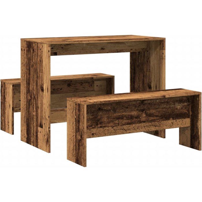 Juego de mesa y banco de comedor de madera de ingeniería de 3 piezas