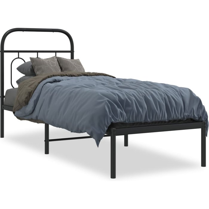 Estructura cama sin colchón con cabecero metal negro 75x190 cm — comfortxl