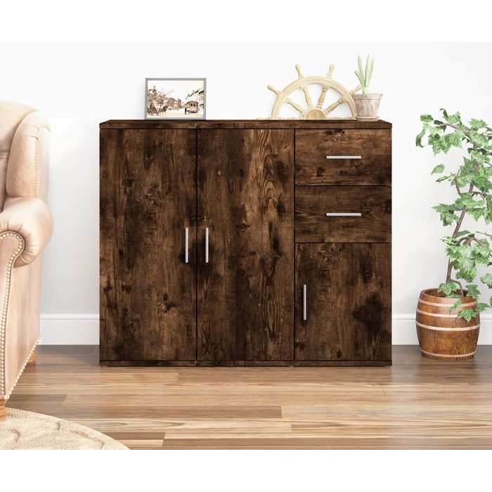 Aparador roble ahumado 91x29,5x75 cm madera contrachapada