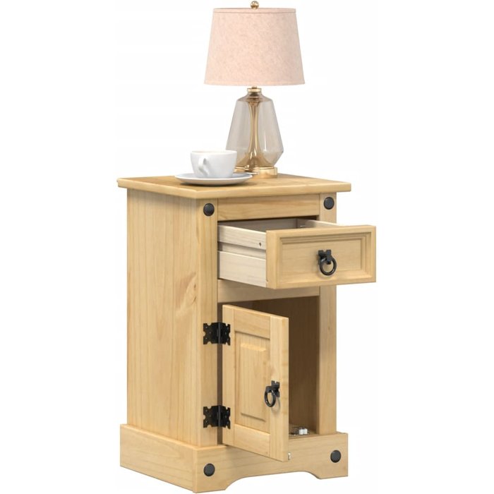 Mesita de noche de 35x32,5x58 cm, madera maciza de pino.