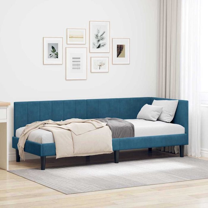 Estructura de cama en esquina azul 80 cm x 200 cm terciopelo vidaxl