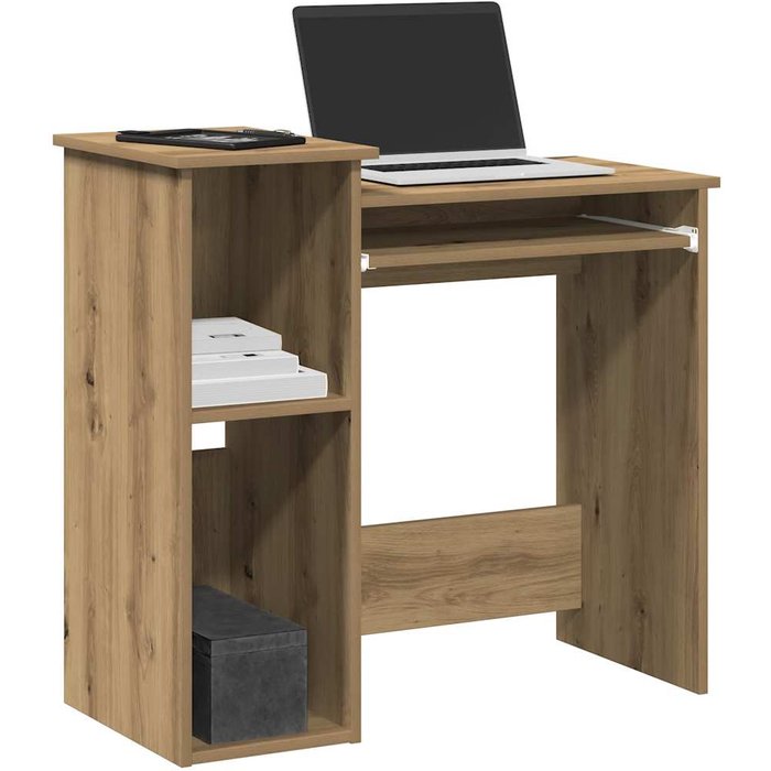 Escritorio con estantes artesanales de madera de roble.