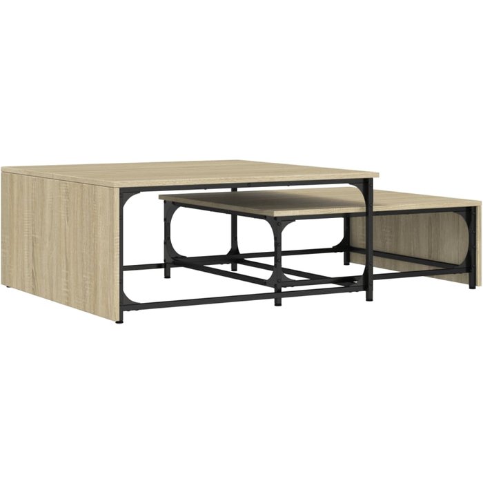 Mesas de centro apilables 2 pzas madera y metal roble sonoma - comfortxl