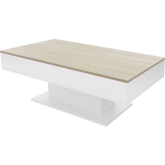 Mesa de centro 110 x 60 cm con almacenamiento blanca con aspecto de roble