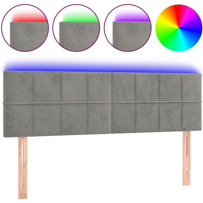 Cabecero cama - mueble cabecero con led de terciopelo gris claro 144x5x78/88 cm