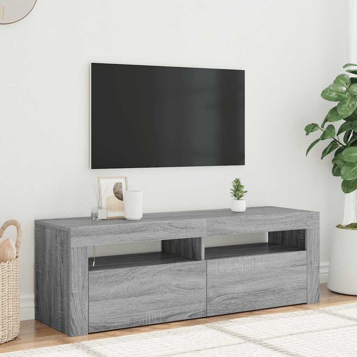 Mueble de tv con luces led gris 120x35x40 cm