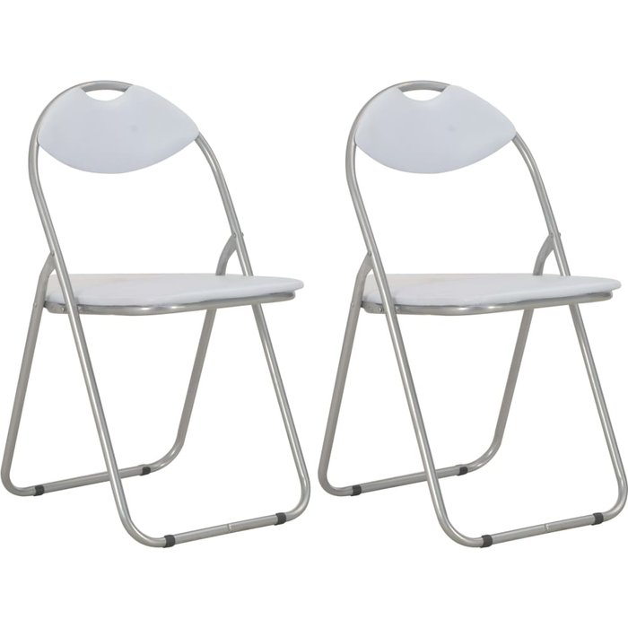 Sillas de comedor plegables, juego de 2, piel sintética blanca