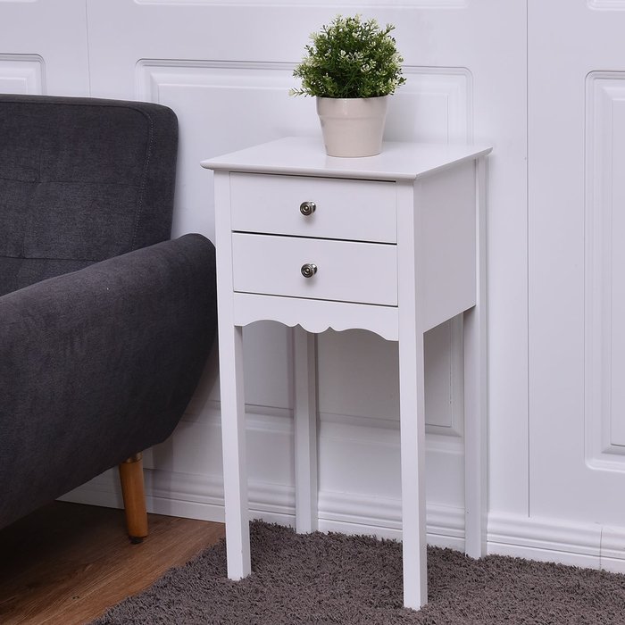 Mesa de noche blanca 2 cajones con sistema antivuelco 40x32,5x75cm mdf