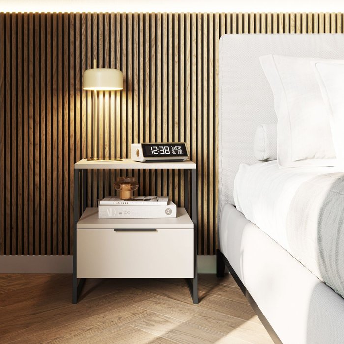 Mesita de noche oksa beige - negro 45 x 50 x 40 cm