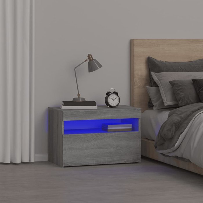 Mesita de noche con luces led sonoma gris 60x35x40 cm