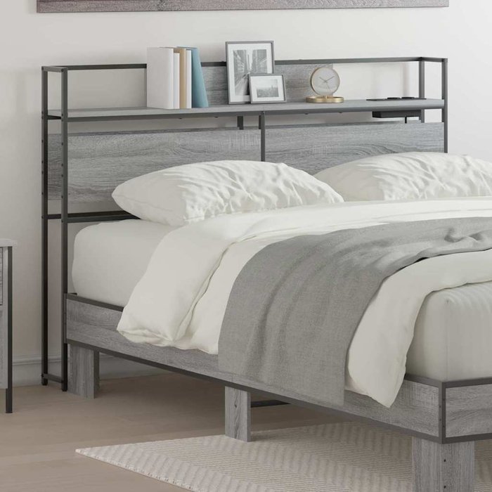 Cabecera de almacenamiento con estante gris sonoma 120 cm