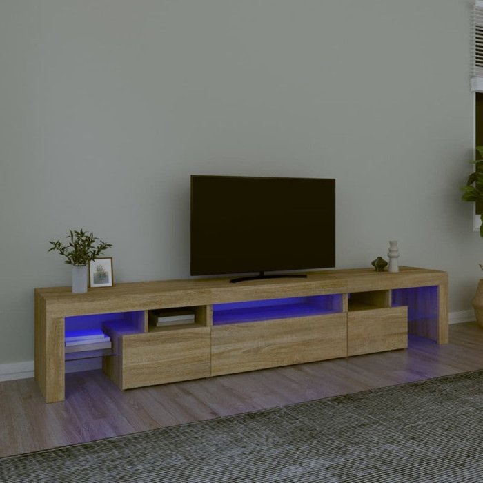 Vidaxl mueble de tv con luces led roble sonoma 215x36,5x40 cm