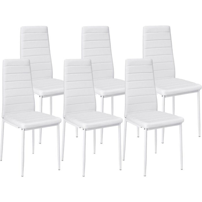 Silla de comedor en polipiel/metal blanco, 6 unidades