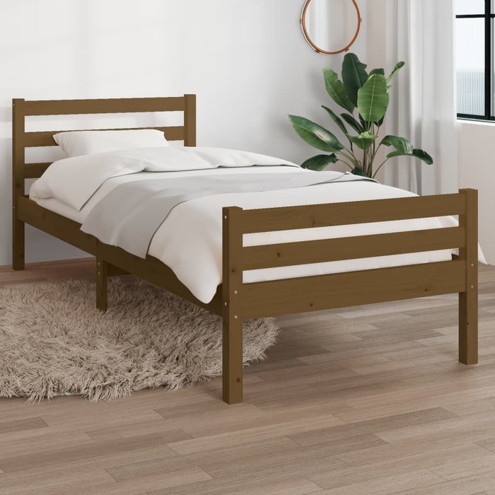 Estructura de cama marrón miel madera maciza 75x190 cm pequeña individual