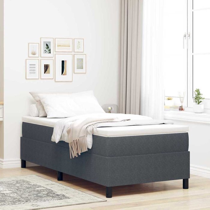 Cama tipo box spring gris oscuro 80 x 200 cm telas de pana