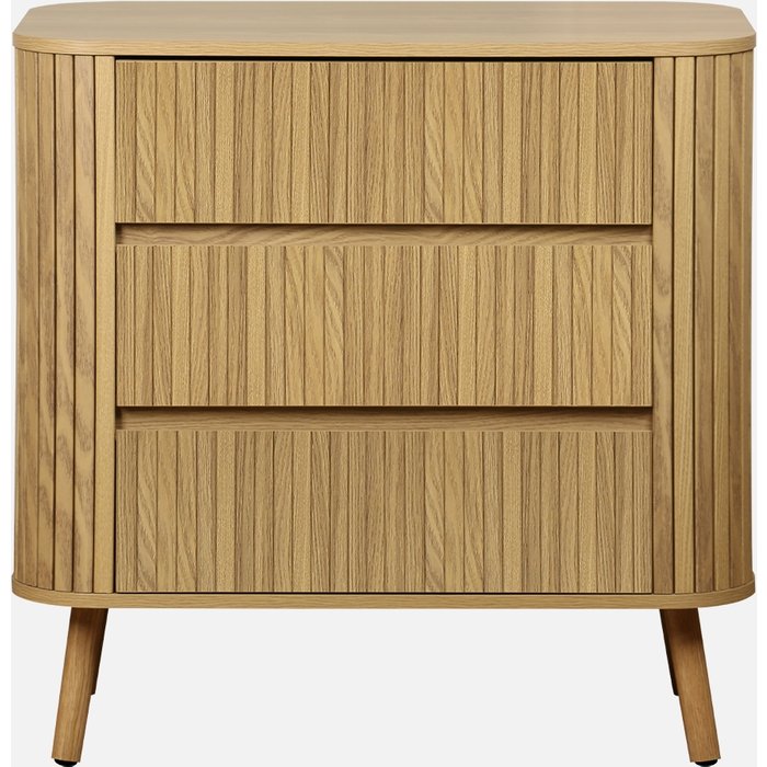 Cómoda en decoración estriada natural de 3 cajones natural - 80x45x80 cm