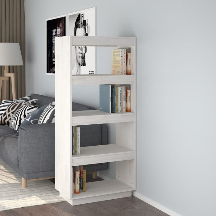 Librería/separador de ambientes blanco 60x35x135 cm pino macizo