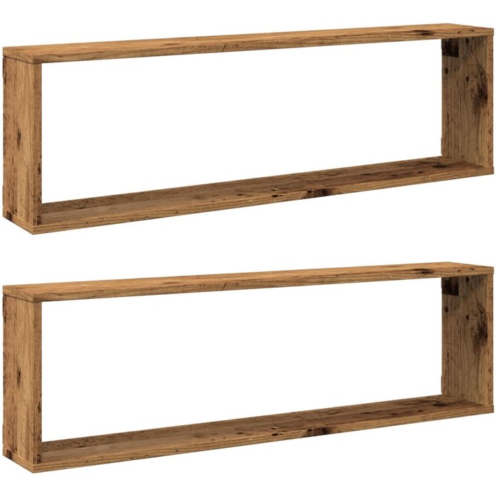 2 estantes de pared cúbicos de madera envejecida 100x15x30 cm - comfortxl