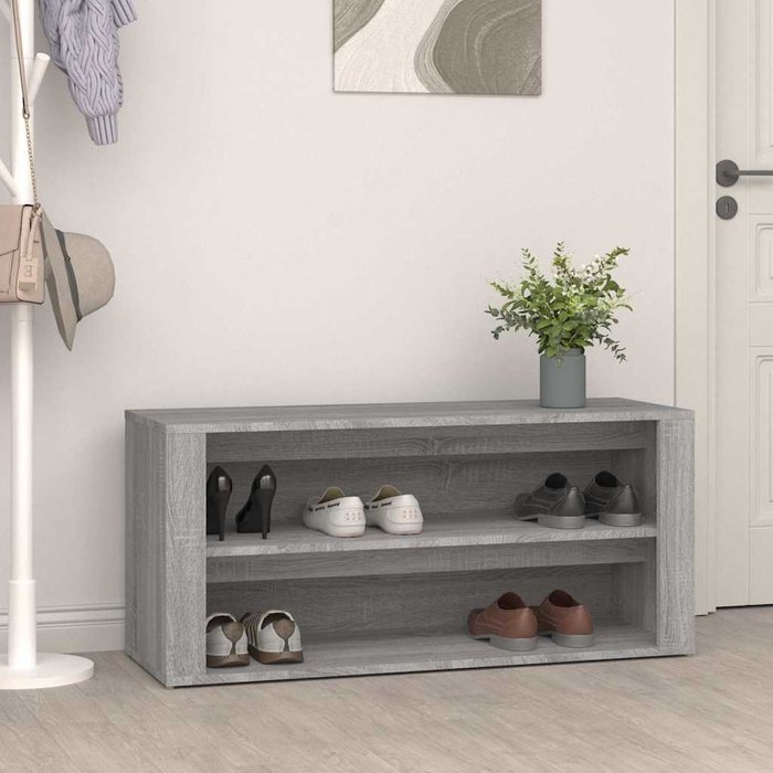 Zapatero, gris hormigón, 100x35x45 cm, madera de ingeniería
